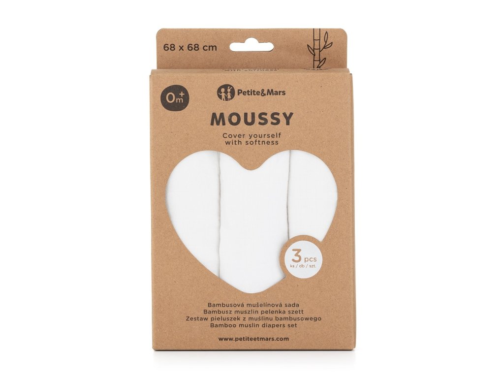 Mušelínové plienky Petite&Mars Moussy Total White 3 kusy