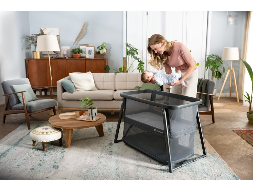 Multifunkčná detská postieľka Kinderkraft Sofi Plus Grey 4v1 v rozloženom stave