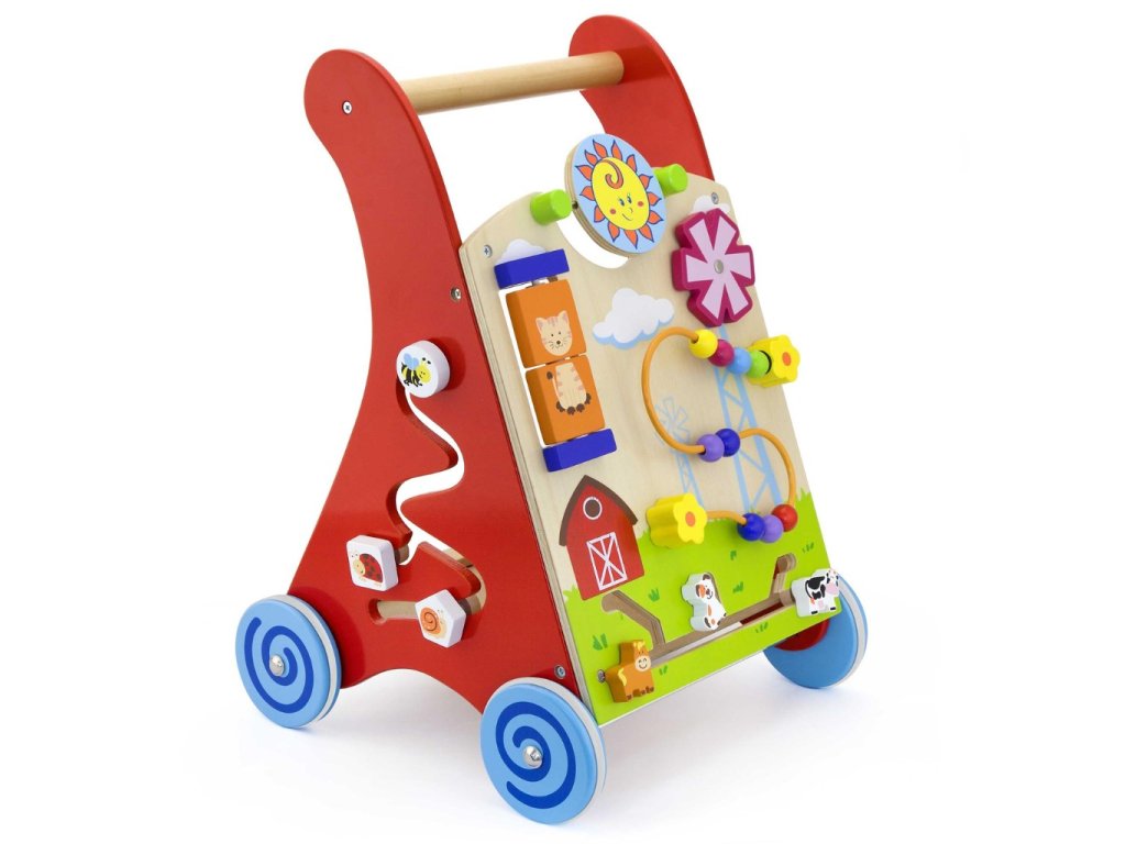 Drevené edukačné chodítko Viga s aktivitami