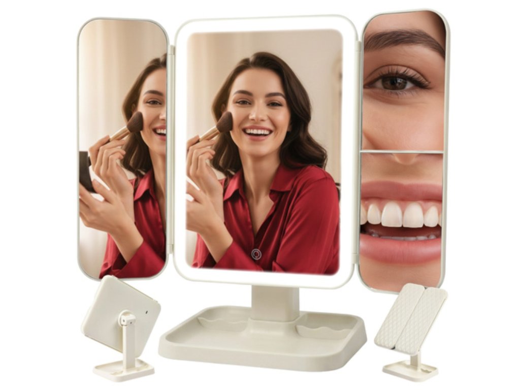 Kozmetické zrkadlo s troma odrazovými plochami pre ideálnu prácu na stylovaní