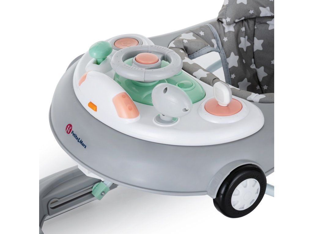 Detail sedadla a hracieho pultu chodítka Petite&Mars Cabrio Grey