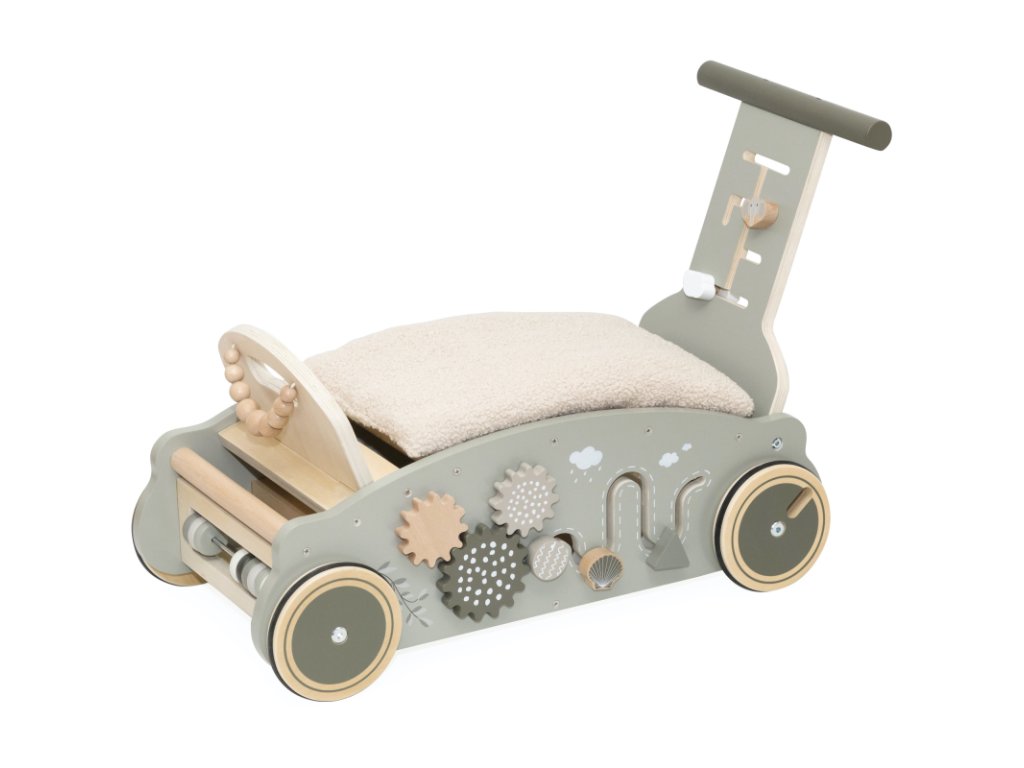 Detail koliesok a drevenej konštrukcie Label Label 3v1 Olive Green