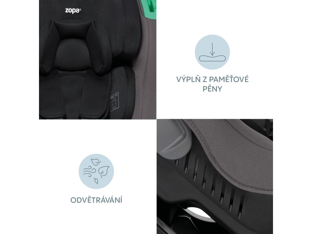 Detail polstrovania a ventilácie autosedačky Zopa Verso