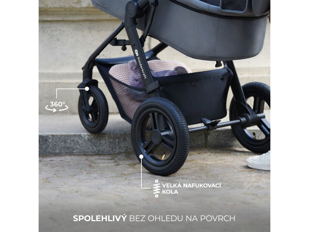 Detail nafukovacích kolies a odpruženia kočíka Kinderkraft Moov 2