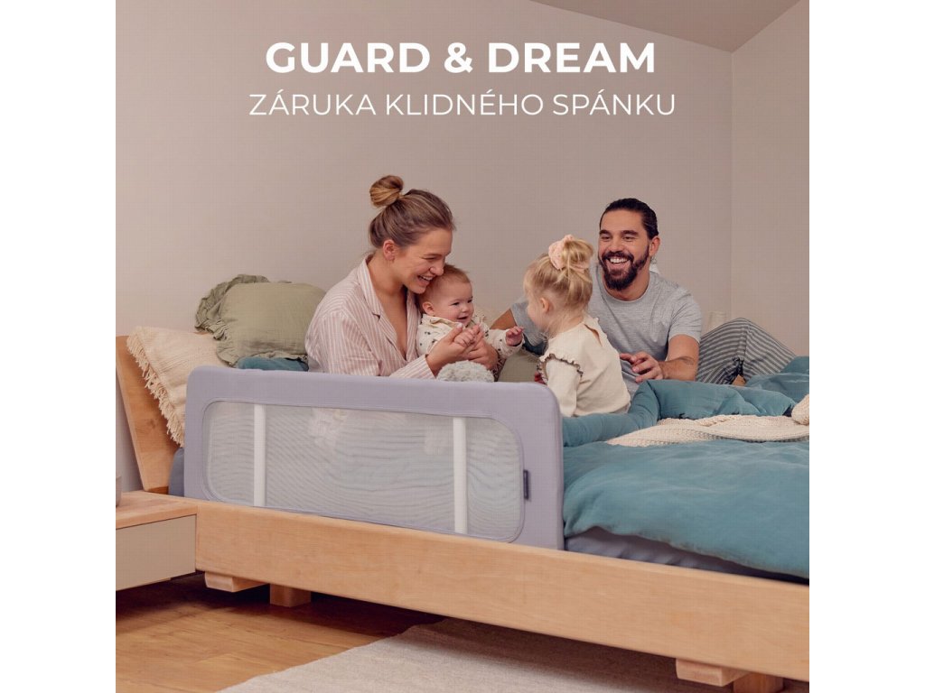 Svetlosivá posteľná zábrana Kinderkraft Guard&Dream 120 cm pre bezpečný spánok