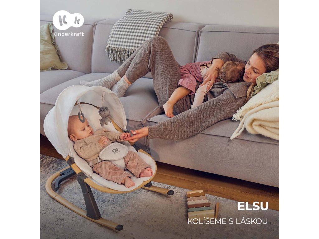 Elegantné sivé lehátko a hojdacie kreslo Kinderkraft Elsu 2v1