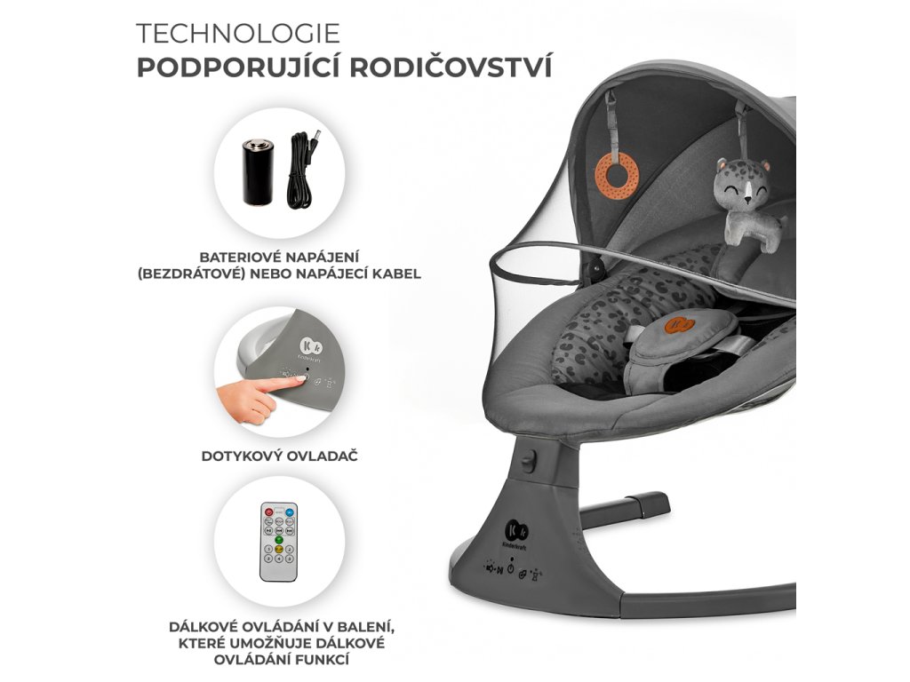 Elegantné sivé lehátko a hojdacie kreslo Kinderkraft Elsu 2v1