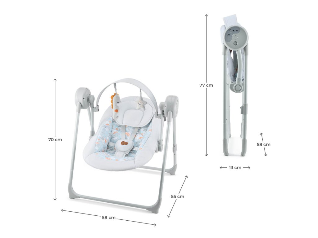Sivá elektrická hojdačka Kinderkraft Swingee Grey so skladacím mechanizmom