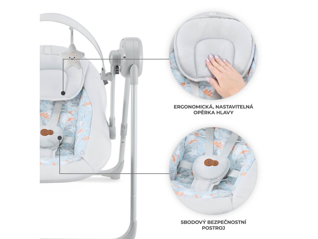 Detail ovládacieho panela a vankúšika hojdačky Swingee Grey