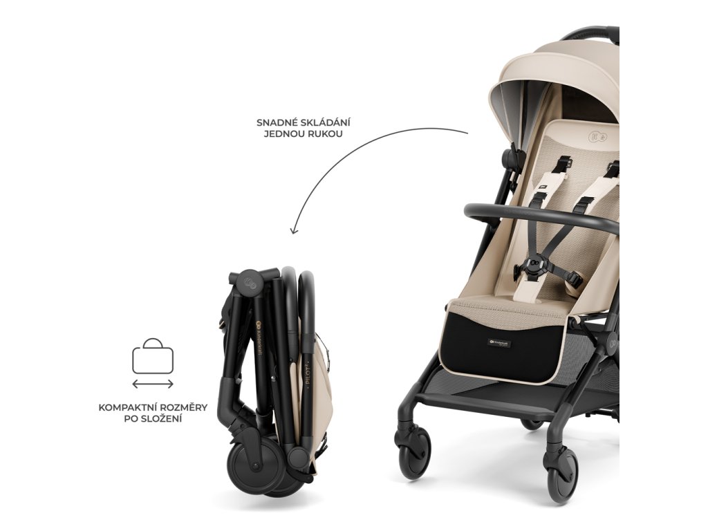 Ultra kompaktný cestovný kočík Kinderkraft Pilot 2 v zloženom stave podľa noriem IATA