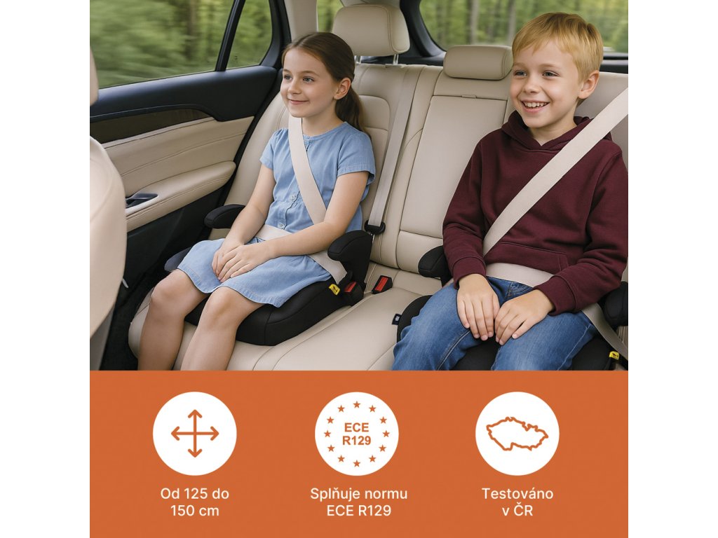 Bezpečný čierny podsedák Zopa Kappa R129 pre deti od 125 do 150 cm