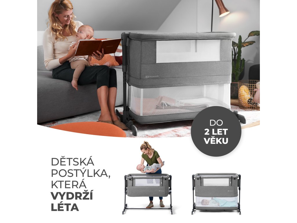 Detail sieťoviny a sťahovacej bočnice postieľky Kinderkraft Neste Grow