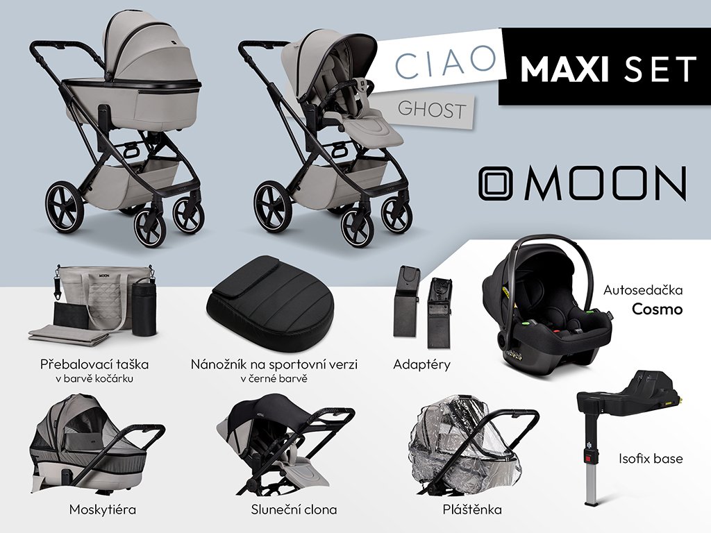Kompletná súprava 4v1 Moon Ciao MAXI s autosedačkou Avionaut Cosmo, ISOFIX základňou a príslušenstvom