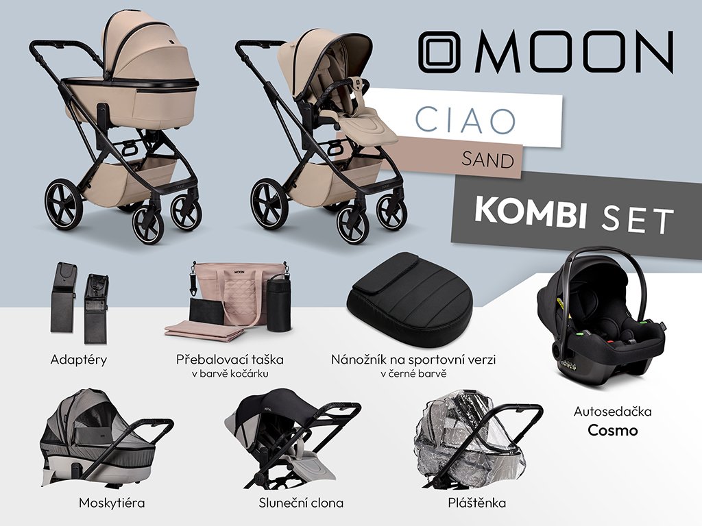Kompletný set 3v1 Moon Ciao Kombi s autosedačkou Avionaut Cosmo a kompletným príslušenstvom