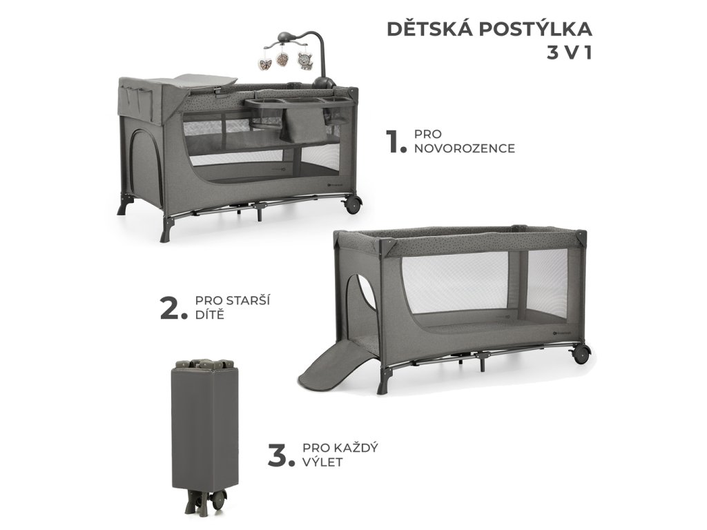 Cestovná ostieľka Kinderkraft Joy 2 s doplnkami Dark grey
