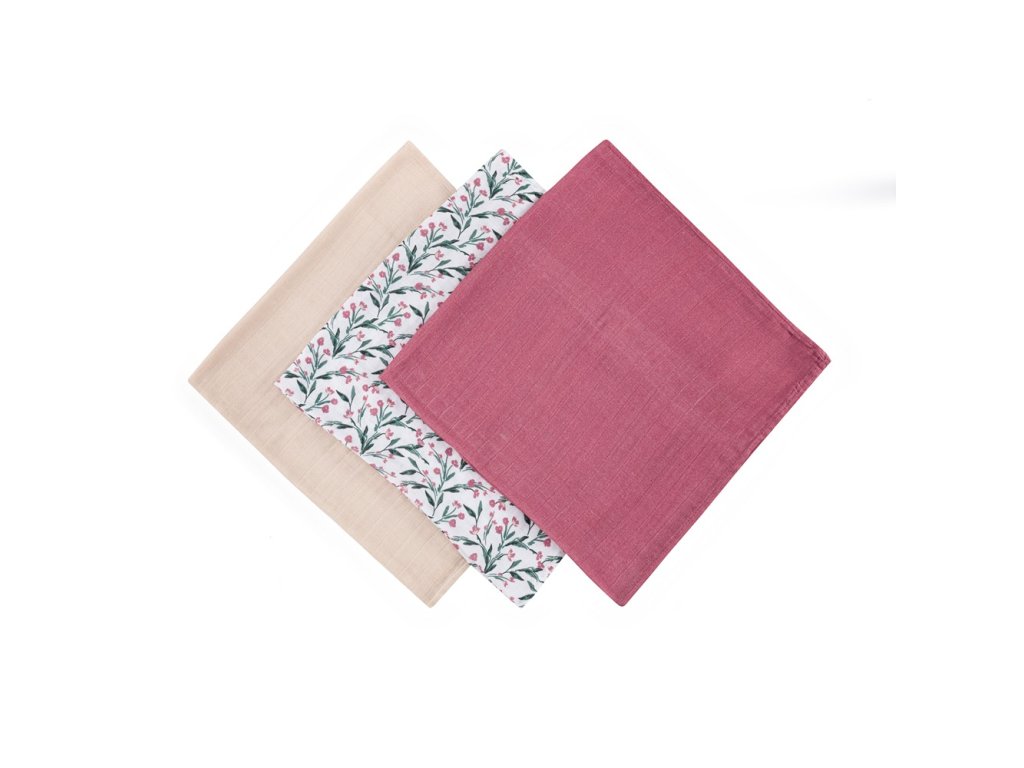 Mušelínové plienky Petite&Mars Moussy Pink Meadow 3 kusy