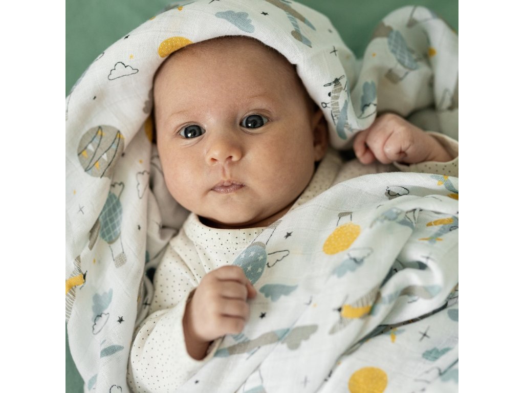 Zavinovacia bambusová plienka/prikrývka Petite&Mars Misty Grey Planes 2 kusy