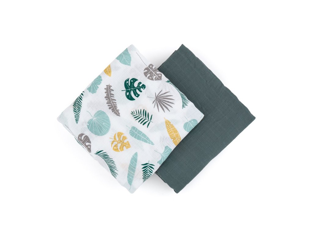 Zavinovacia bambusová plienka/prikrývka Petite&Mars Misty Green Leaves 2 kusy
