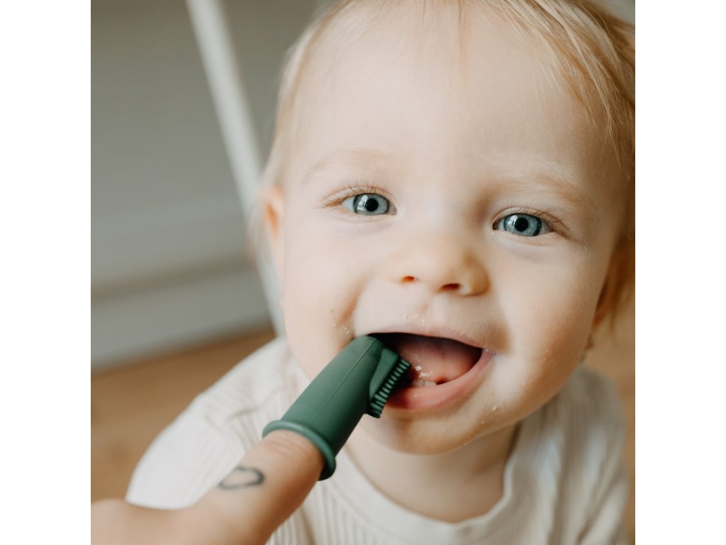 Zubné kefky na prst Petite&Mars Ochre&Green 2 kusy