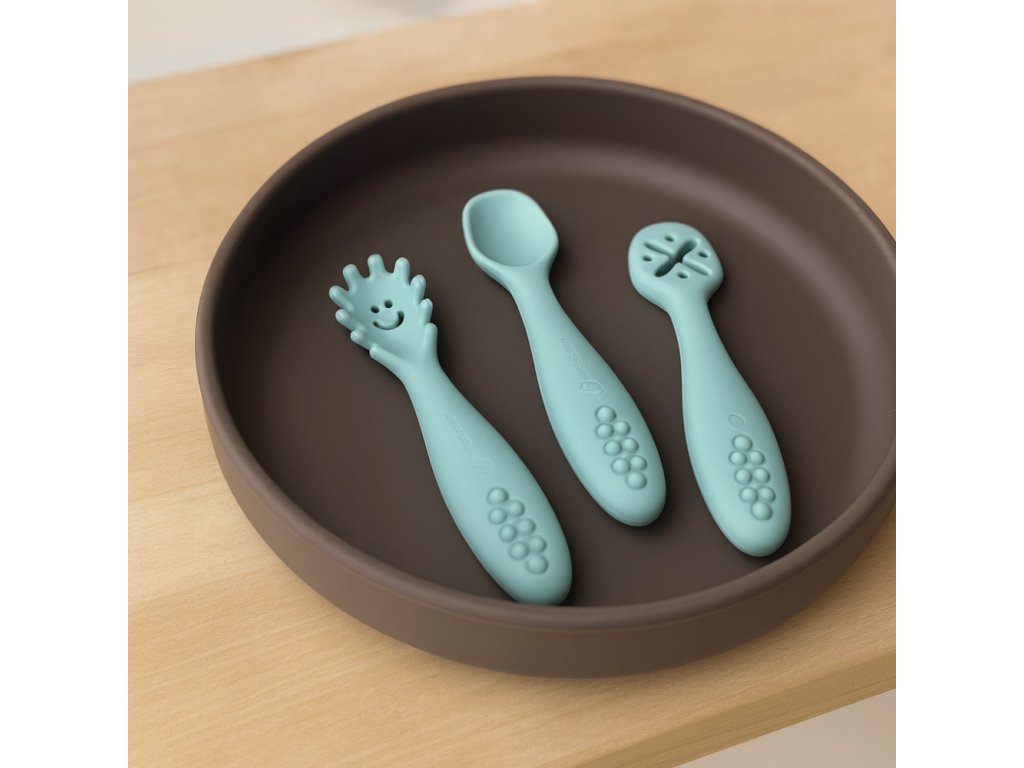 Silikónové tréningové lyžičky Petite&Mars Take&Match Frosted Sky