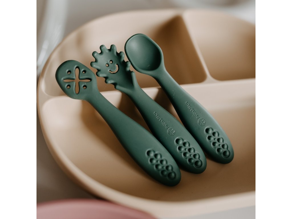 Silikónové tréningové lyžičky Petite&Mars Take&Match Misty Green