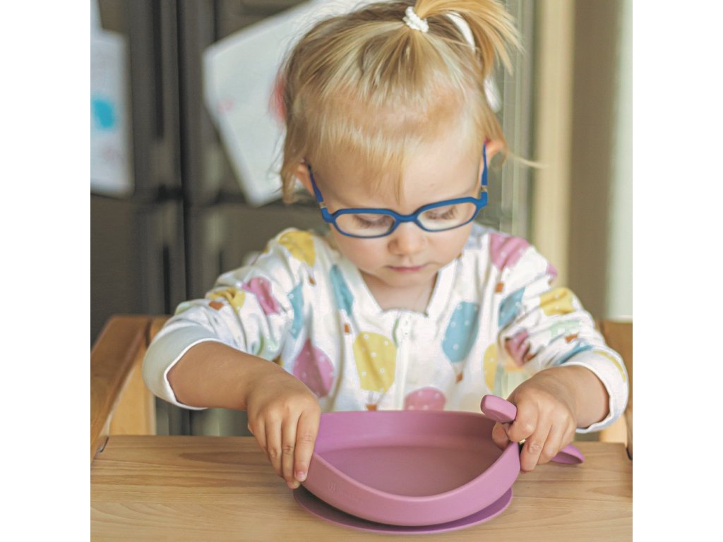 Jedálenská silikónová sada Petite&Mars Take&Match 2 kusy tanier + príbor Dusty Rose