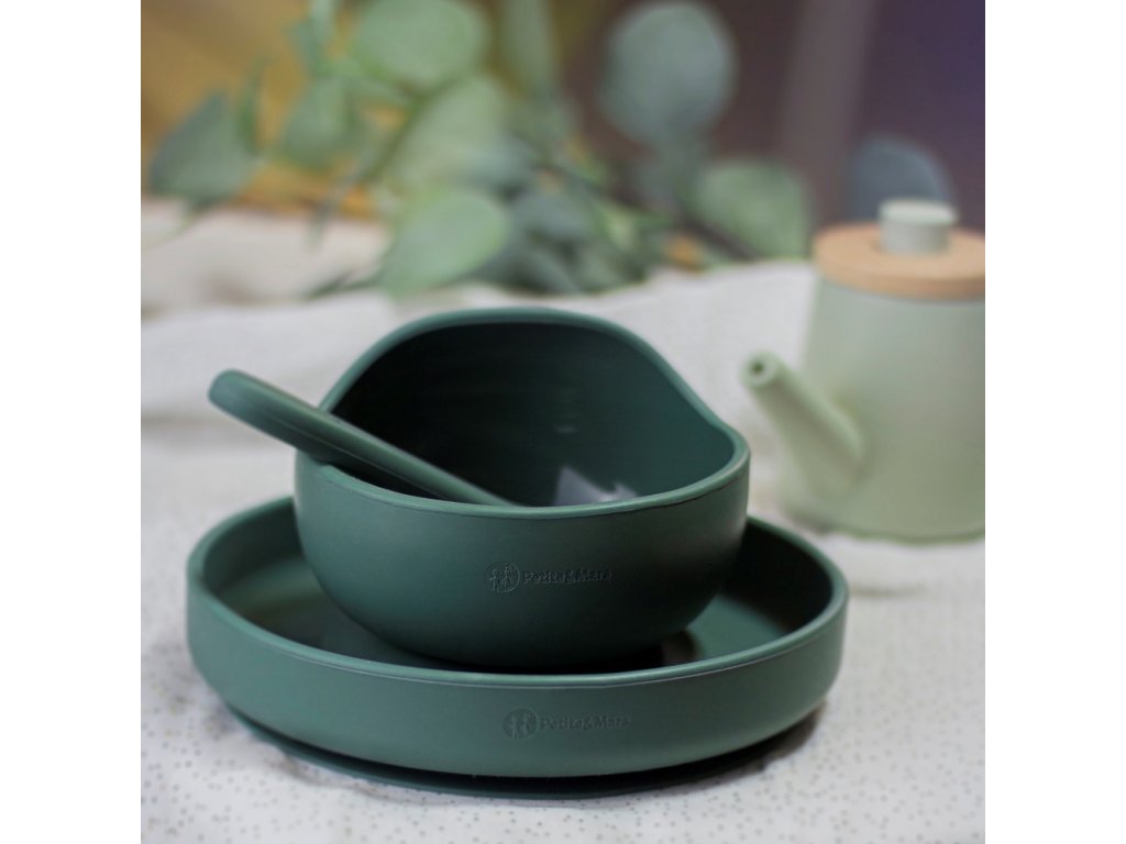 Jedálenská silikónová sada Petite&Mars Take&Match 3 kusy Misty Green