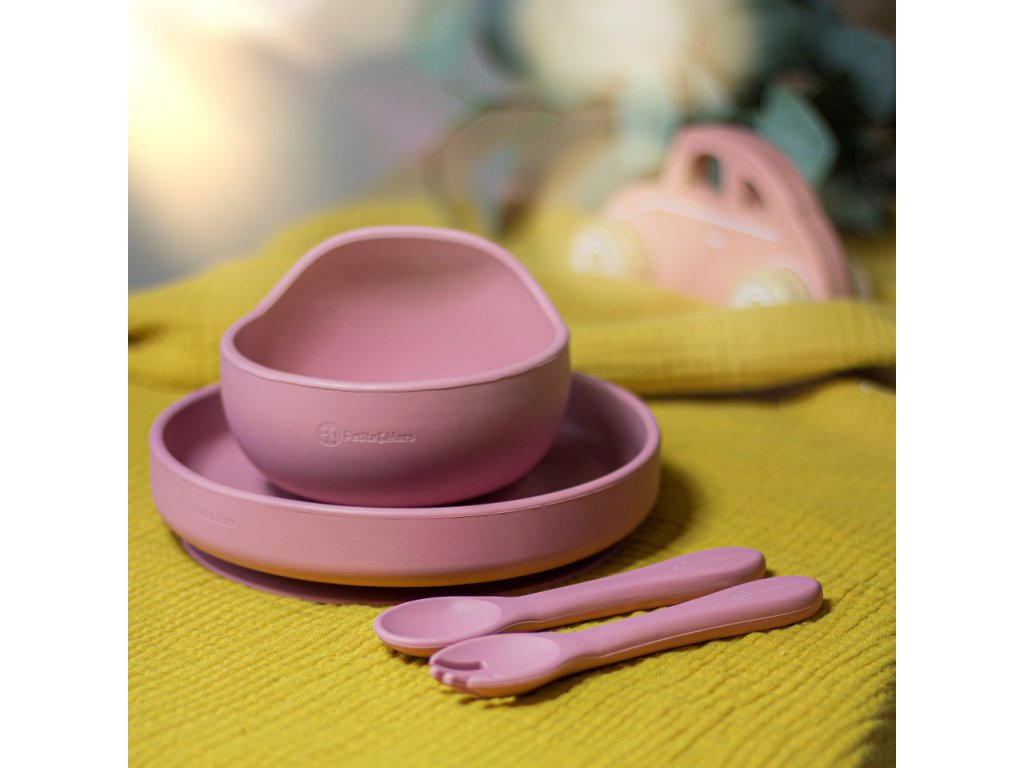 Jedálenská silikónová sada Petite&Mars Take&Match 3 kusy Dusty Rose