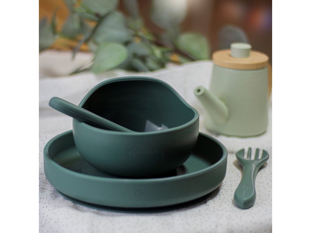 Jedálenská silikónová sada Petite&Mars Take&Match 4 kusy Misty Green
