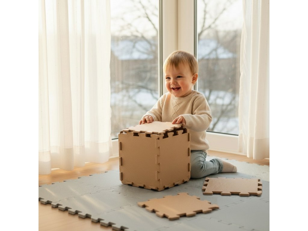 Zopa penové Puzzle na zem Hazel Brown | 9 kusov | 30x30 cm