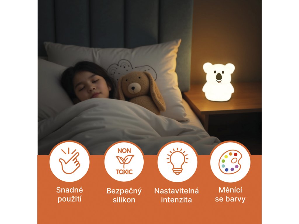 Zopa silikónové nočné LED svetielko Koala | veľkosť M vlastnosti