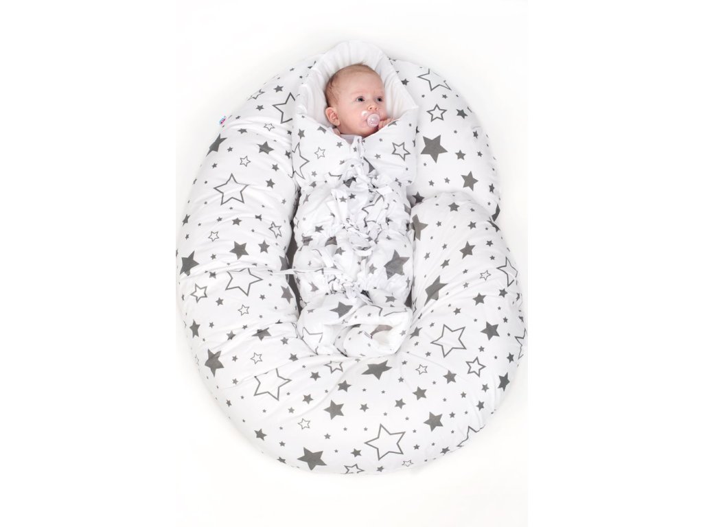Univerzálny dojčiaci vankúš v tvare C New Baby hviezdy sivé