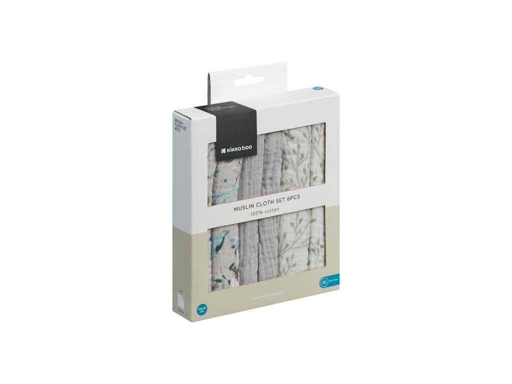 Plienky mušelínové KikkaBoo 30x30 cm 6 kusov Dreamy Fields Grey