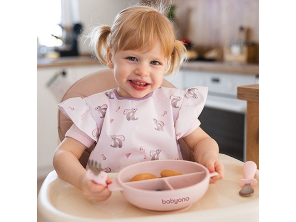 Babyono tanierik s prísavkou a vrchnákom ružový